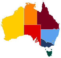 A map of Australia showing the states in different colours