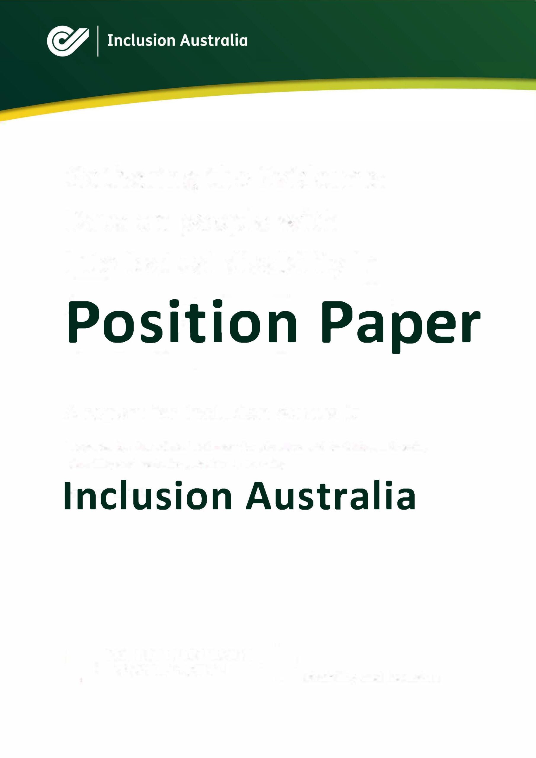 An image of the front cover of a report with the words "position paper Inclusion Australia"