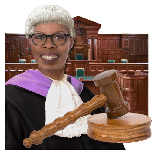 A judge in a courtroom with a gavel