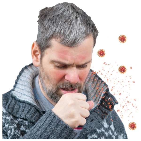 A man coughing and spreading a virus.