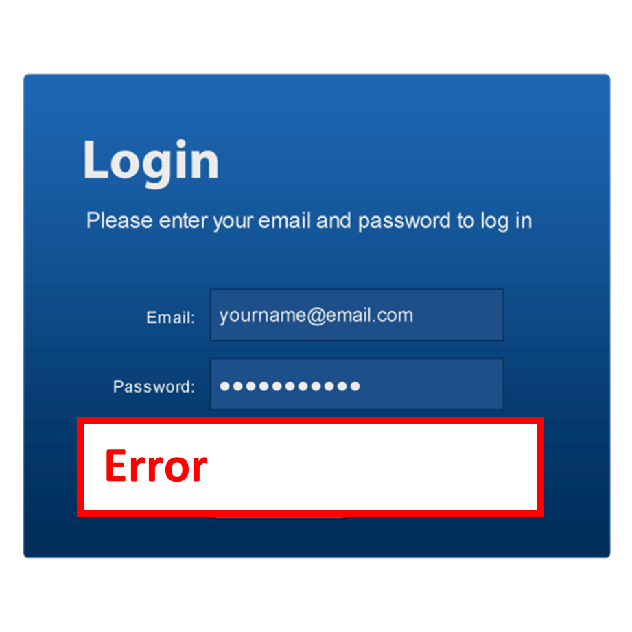 An error message on a computer log-in page