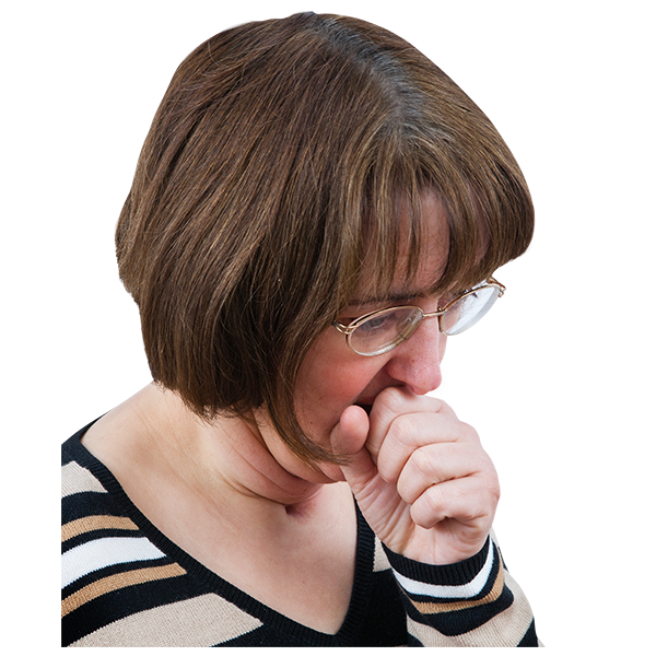 A woman coughing.