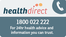 Health Direct logo and phone number 1800 022 222 for 24 hour health advice and information you can trust.