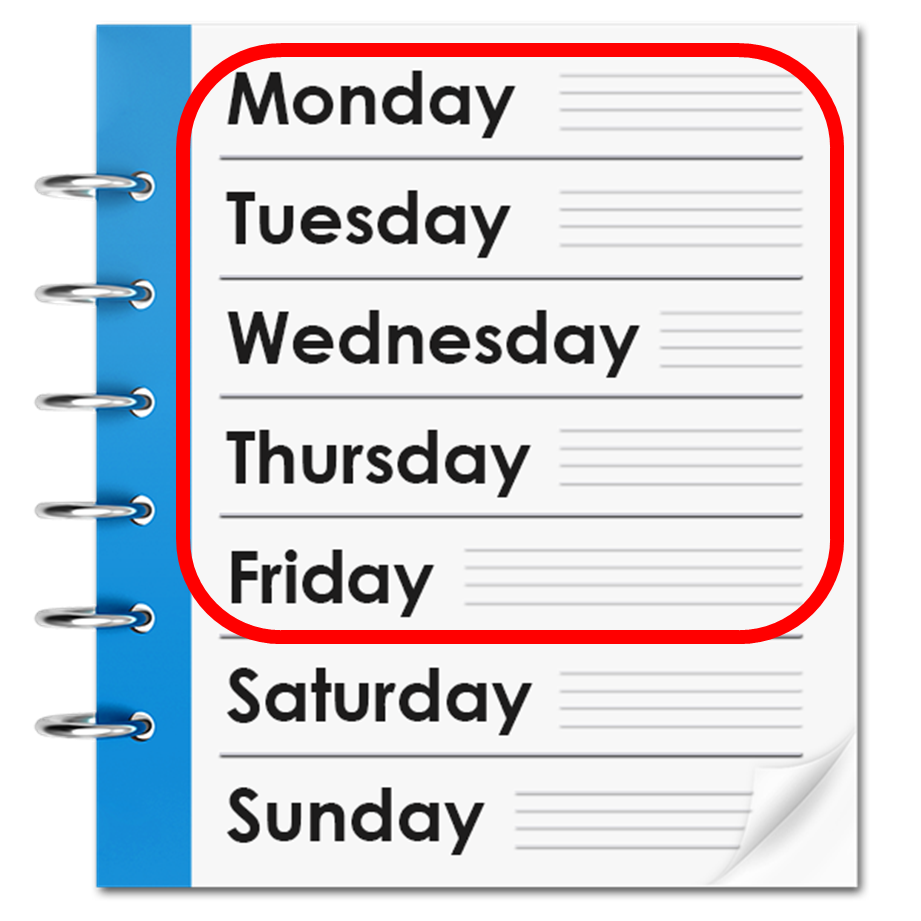 A page in a diary showing Monday to Friday