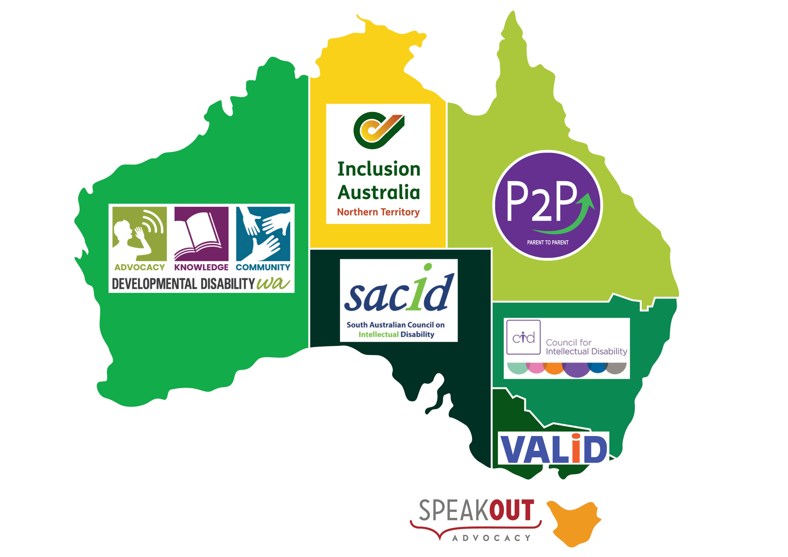 Map of Australia with Inclusion Australia member organisations